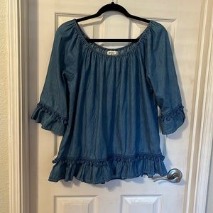 Hester & Orchard peasant blouse. Off the shoulder. With pom-pom detail.